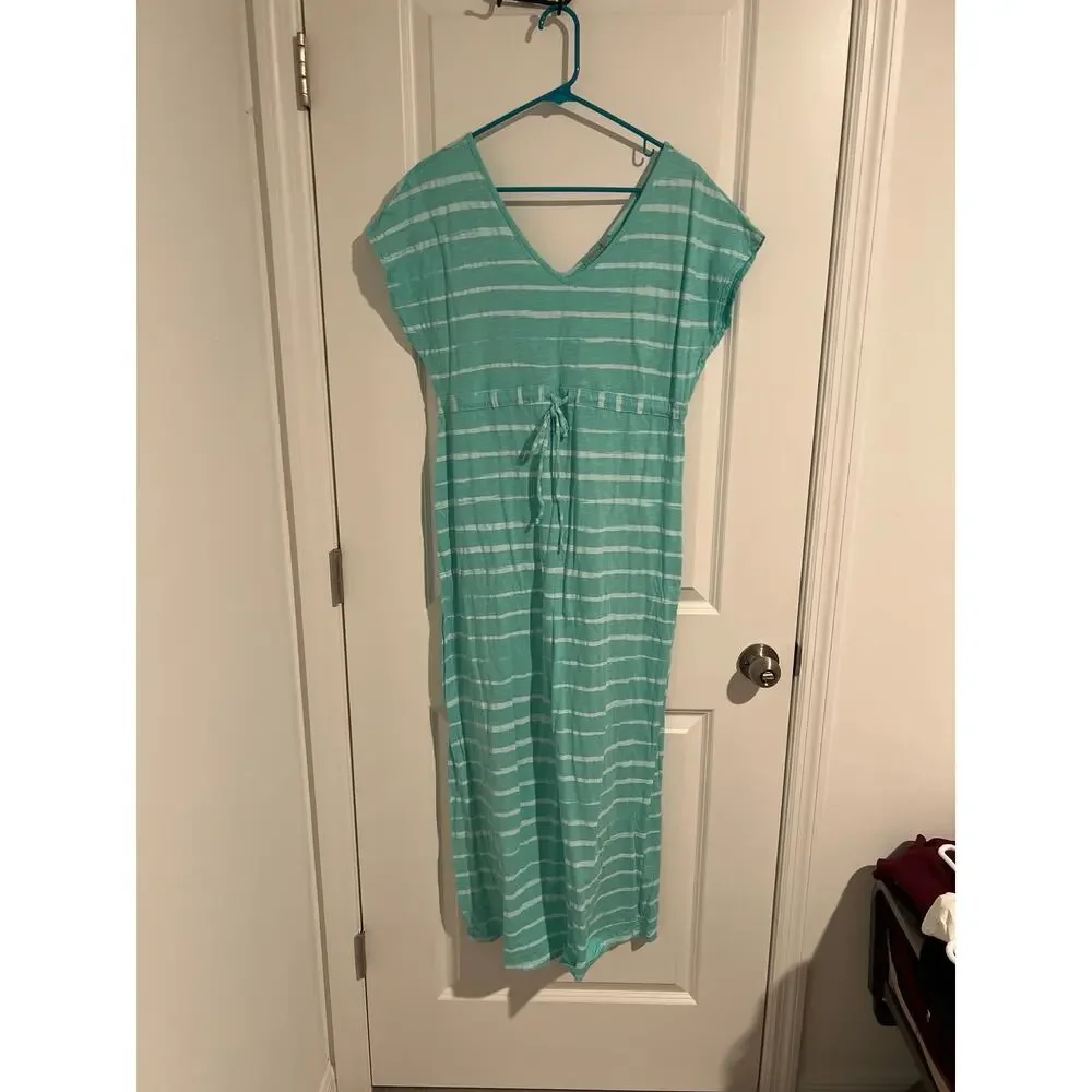 Fresh Produce Striped Teal Long Dress with Tie – Size S